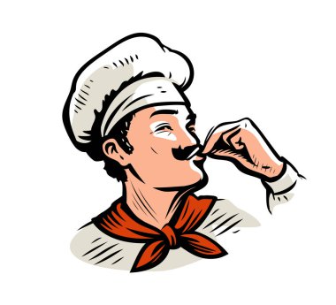 Cook logo. Chef prepares delicious dish. Restaurant, cooking vector clipart