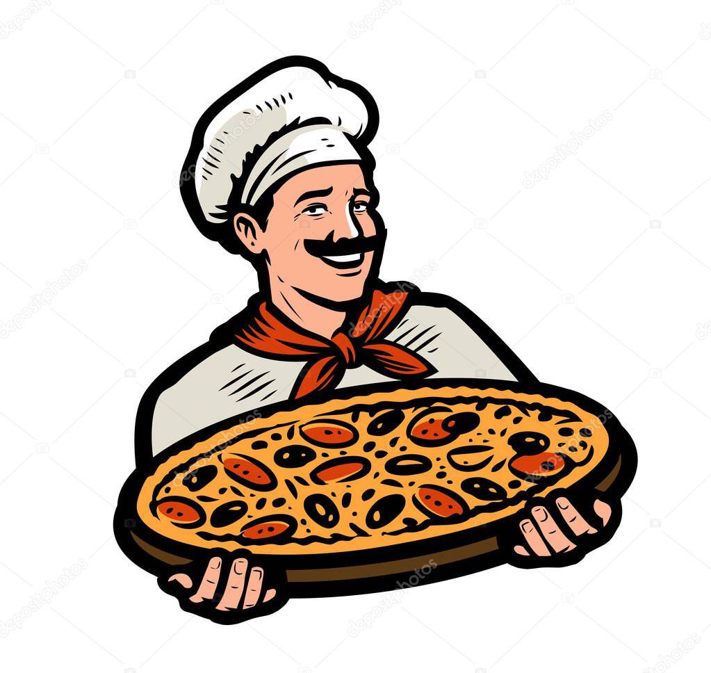 Pizza logo. Emblem for fast food restaurant, pizzeria, cafe. Vector
