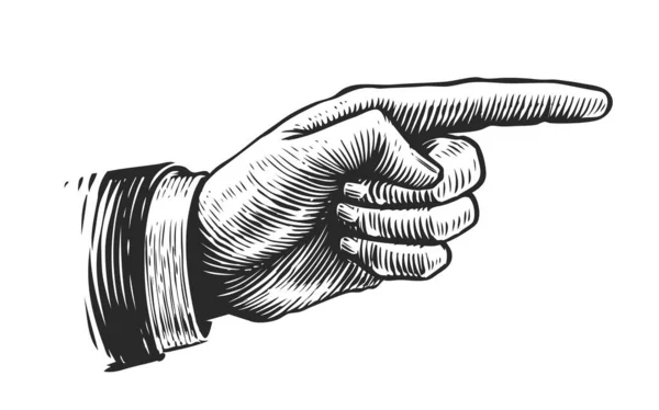 Hand Med Pekfingret Affärssymbol Illustration Ritad Vintage Gravyr Stil — Stock vektor