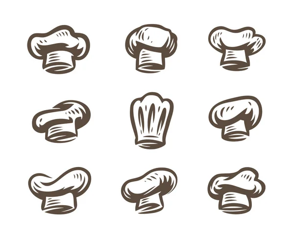 Conjunto Iconos Cook Chef Sombrero Símbolo Para Diseño Menú Restaurante — Archivo Imágenes Vectoriales