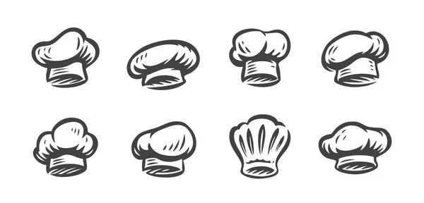 Chapeaux Chef Blanc Casquettes Ensemble Cuisine Illustration Vectorielle Symbole Restaurant — Image vectorielle