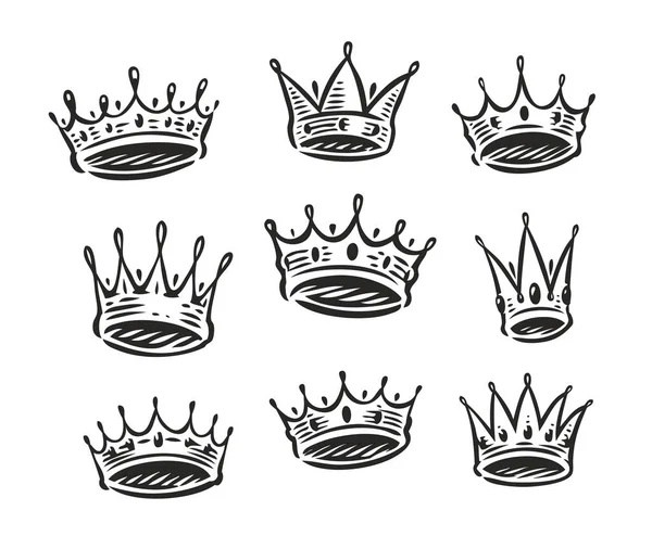 Crown Symbol Set Royal Luxury Icon Coronation King Queen — Stock Vector