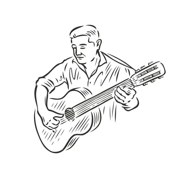 Mann Spielt Gitarre Musikkonzept Sketch Stil — Stockvektor