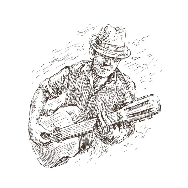 Hombre Tocando Guitarra Música Vivo Concepto Festival Jazz Estilo Vintage — Vector de stock