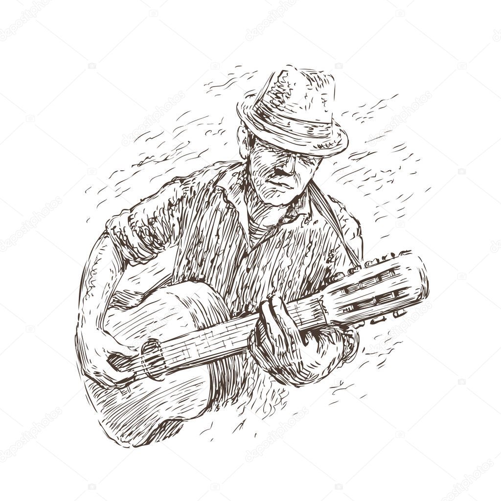 Man playing guitar. Live music, jazz festival concept in vintage style