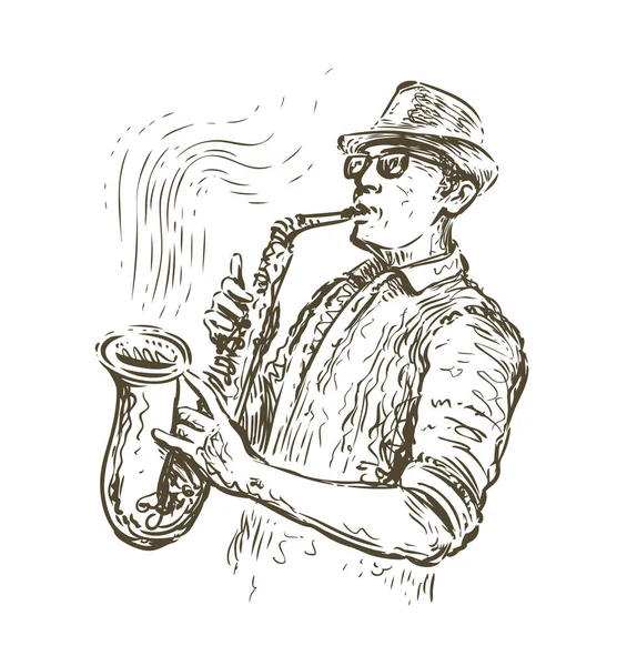 Saxofonista Jazz Bosquejo Musical Estilo Vintage — Archivo Imágenes Vectoriales