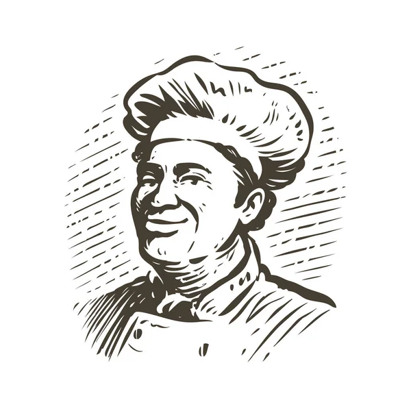 Retrato Chef Con Sombrero Ilustración Para Diseño Del Menú Restaurante — Archivo Imágenes Vectoriales