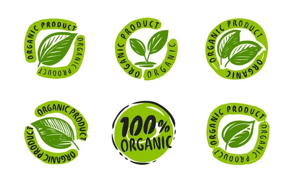 Organic Product Label Green Natural Food Stamp Eco Bio Symbol — Stock Vector