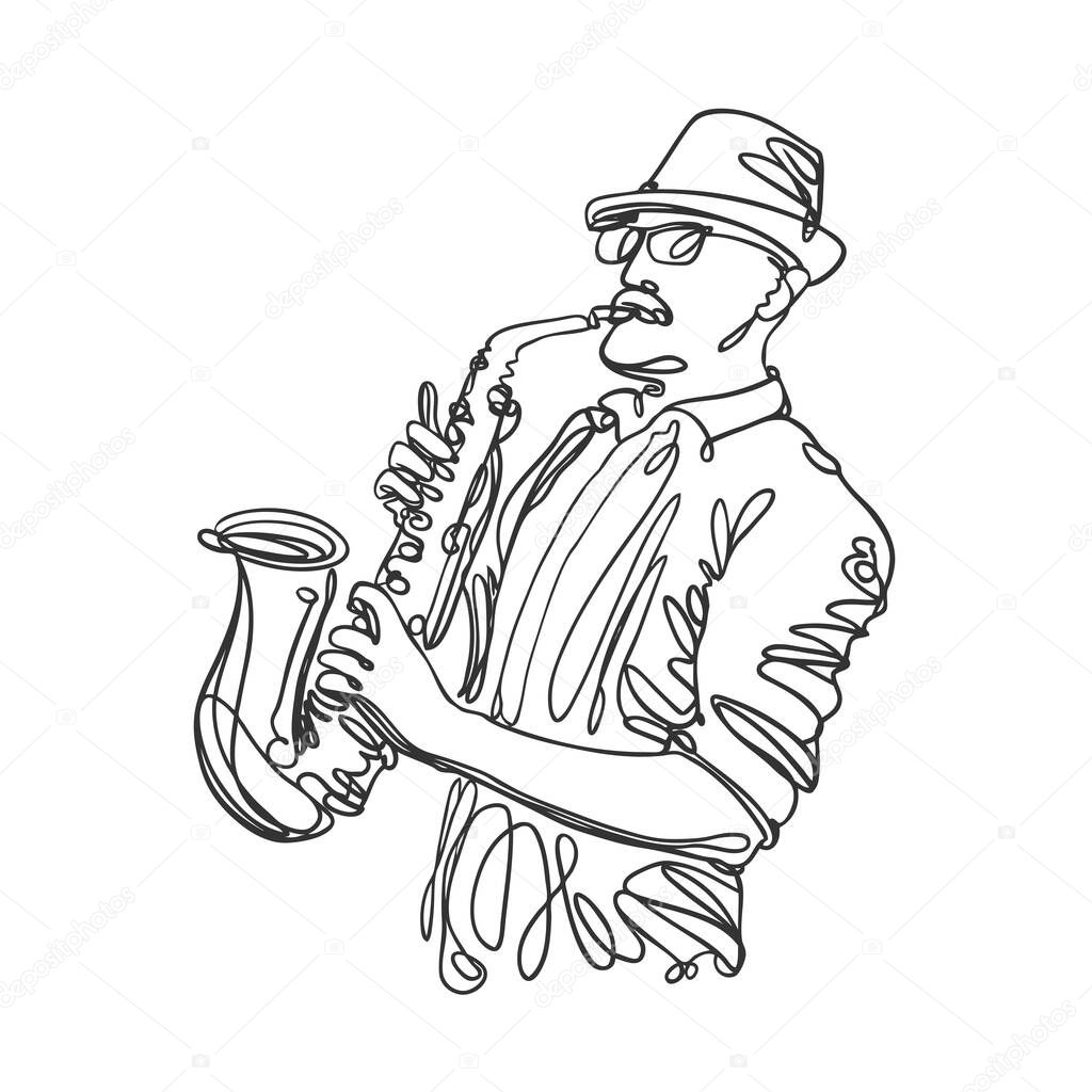 Jazz saxophone player in linear style. Music concept vector