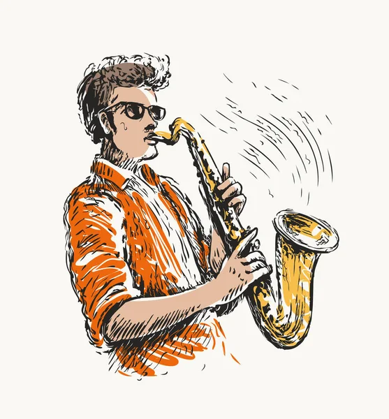 Man Playing Saxophone Solo Melodic Performance Illustration — Vetor de Stock