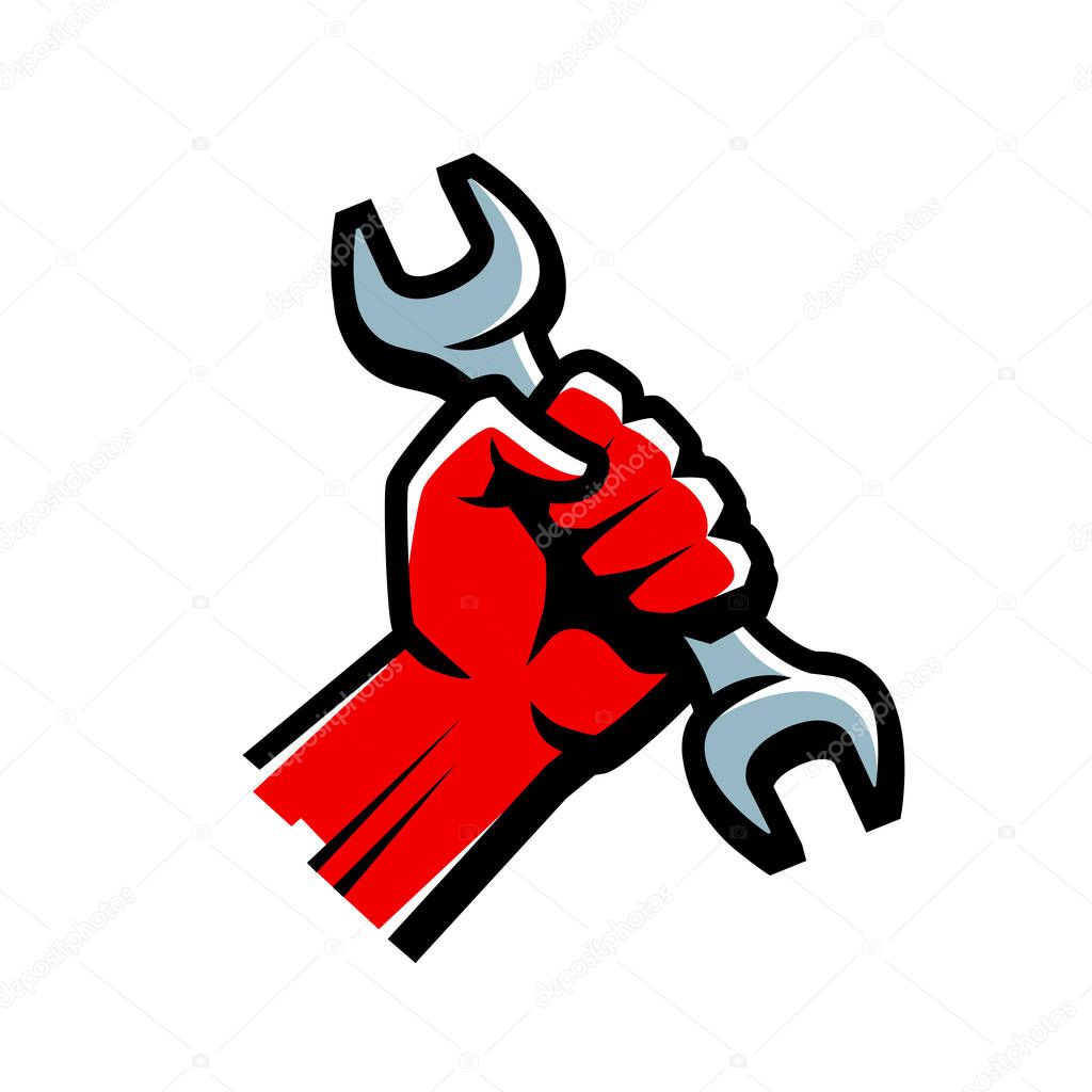 Hand with wrench. Work, service technical support symbol
