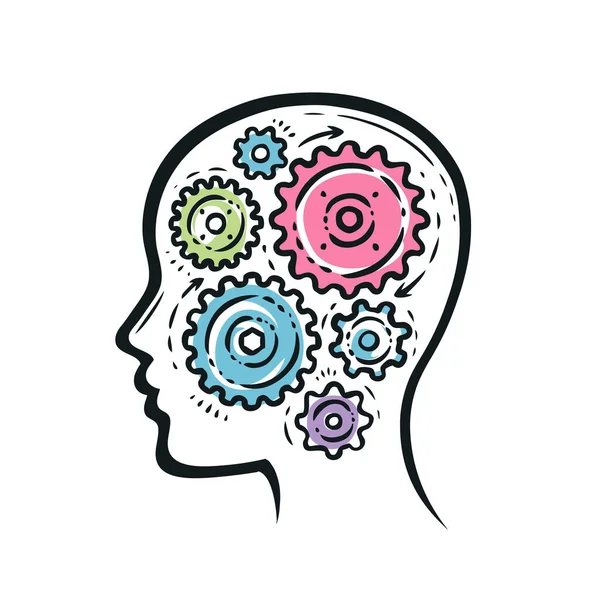 Cabeza Humana Con Cerebro Engranajes Educación Concepto Negocio Generación Ideas — Vector de stock