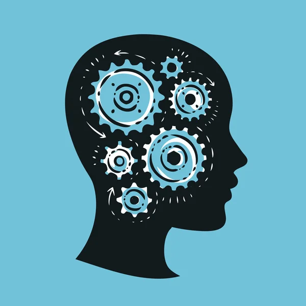 Ανθρώπινο Κεφάλι Γρανάζια Του Εγκεφάλου Θυελλώδη Μηχανισμό Εικονογράφηση Διανύσματος — Διανυσματικό Αρχείο