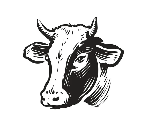 Logo Portretu Krowy Produkty Mleczne Symbol Wołowiny Ilustracja Wektora Zwierząt — Wektor stockowy