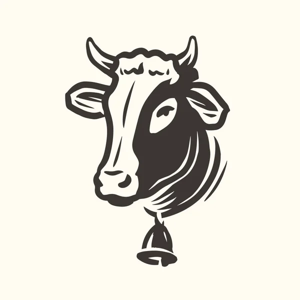 Logo Del Retrato Cabeza Vaca Granja Lechera Leche Fresca Símbolo — Archivo Imágenes Vectoriales