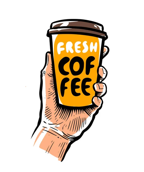 Hand Die Een Kop Koffie Vasthoudt Mee Nemen Vectorillustratie — Stockvector