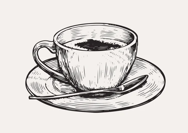 Caffè Tazza Caffè Stile Inciso Illustrazione Vettoriale Vintage Schizzo Disegnato — Vettoriale Stock