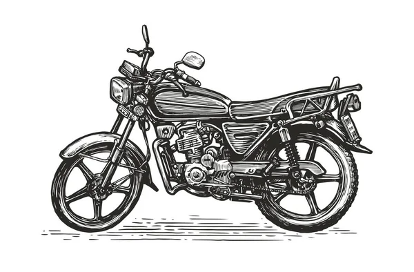 Moto Aislado Sobre Fondo Blanco Dibujo Dibujado Mano Una Motocicleta — Vector de stock