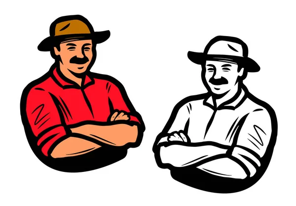 Logo Personnage Agriculteur Agriculture Symbole Ferme Illustration Vectorielle — Image vectorielle