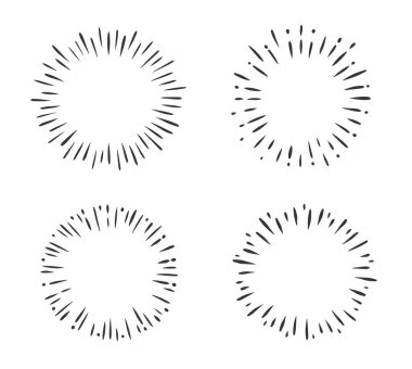 Güneş patlaması dairesi çizimi. Güneş ışınlarının kümesi geçmişe dönük tasarım elementleri