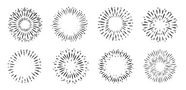 Klasik güneş patlaması seti. Işık ışınları şablon grafik elementler tasarlar. Çizim vektör illüstrasyonu