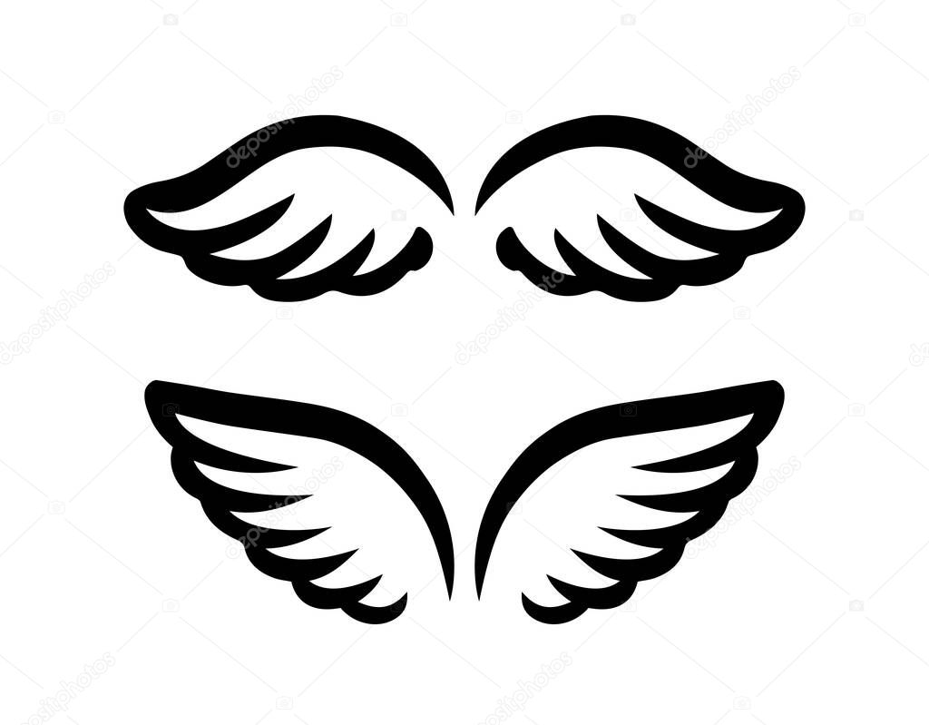 Wings for logo and branding element. Hand drawn set of feathers vector illustration
