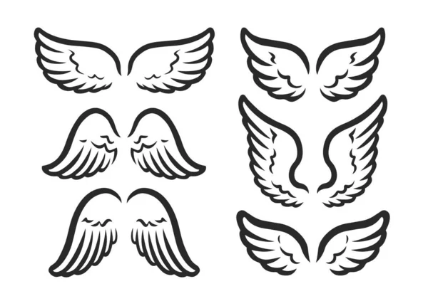 Flügel Gesetzt Symbol Der Freiheit Umrissvektorillustration — Stockvektor