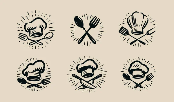 Etiqueta Vintage Emblema Logotipo Para Cozinhar Restaurante Conceito Comida Ilustração — Vetor de Stock