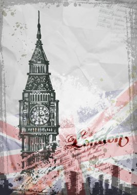 Big Ben, Londra, İngiltere. Çizilen illüstrasyon el