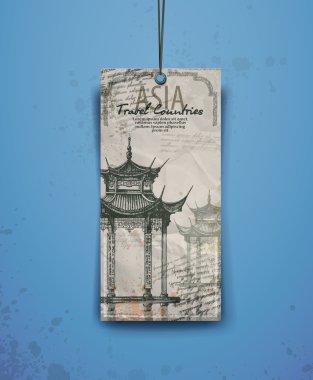 Asya. Pagoda ve Tapınağı siluet, illüstrasyon