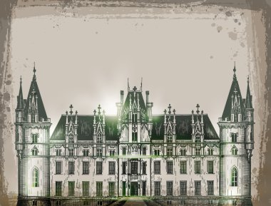 Chateau Fransa. Elle çizilmiş kalem sketch vektör çizim