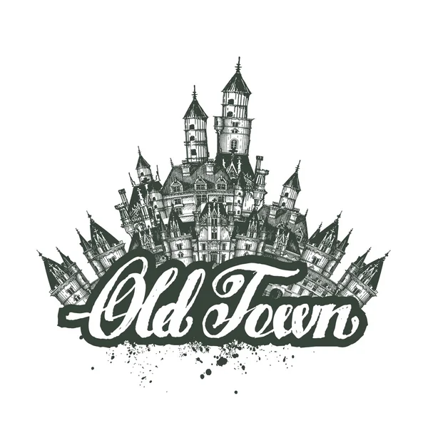 Old Town. Vektör çizim, eskiz, sanat — Stok Vektör