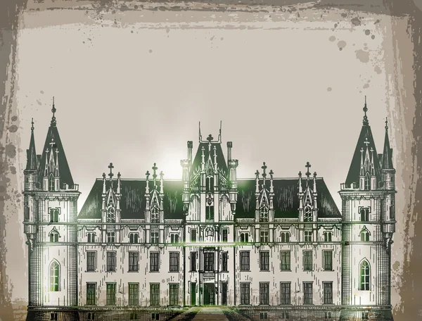 城堡，法国。手绘铅笔素描矢量图 — 图库矢量图片
