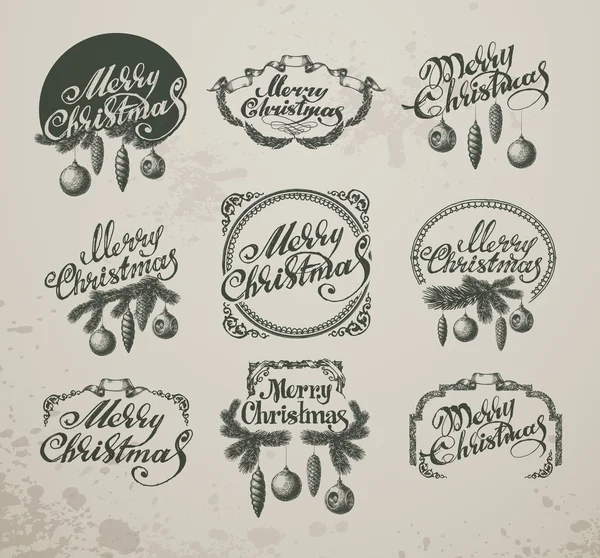 Conjunto de iconos, elementos e ilustraciones vintage de Navidad — Archivo Imágenes Vectoriales
