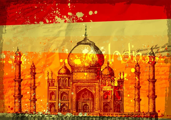 Taj Mahal w Indiach, rocznika ręcznie rysowane ilustracji wektorowych — Wektor stockowy