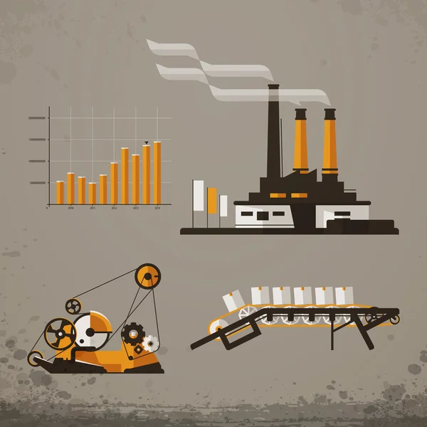 Icônes d'usine. Ensemble de bâtiments industriels vectoriels colorés — Image vectorielle