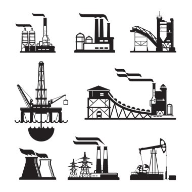gri siyah vektör fabrika Icons set