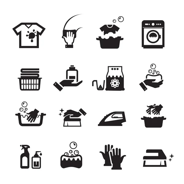 Set di icone lavaggio lavanderia — Vettoriale Stock