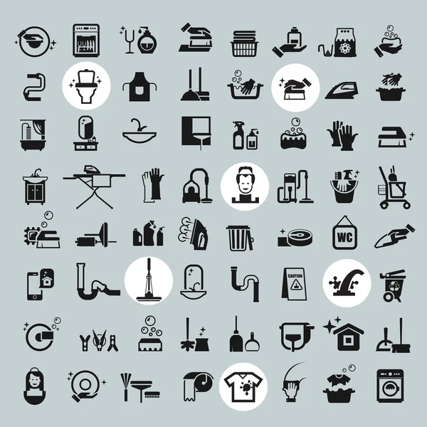 Iconos de herramientas de limpieza. vector negro limpieza iconos conjunto — Archivo Imágenes Vectoriales