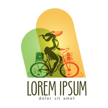 tatil vektör logo tasarım şablonu. Bayanın bisiklet veya yürüyüş simgesi
