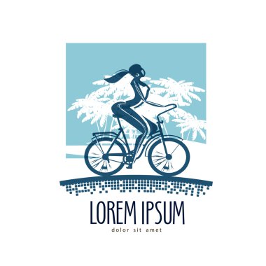 kadın Bisiklet vektör logo tasarım şablonu. yürüyüş ya da fitness simgesi.