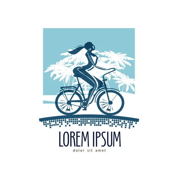 Modelo de design do logotipo do vetor de bicicleta das mulheres. ícone de caminhada ou fitness . — Vetor de Stock