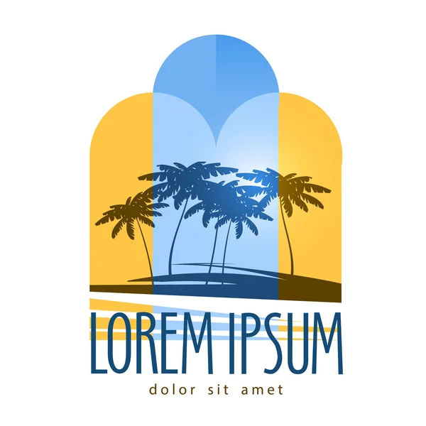 Palm bomen vector logo ontwerpsjabloon. Eiland of strand pictogram. — Stockvector