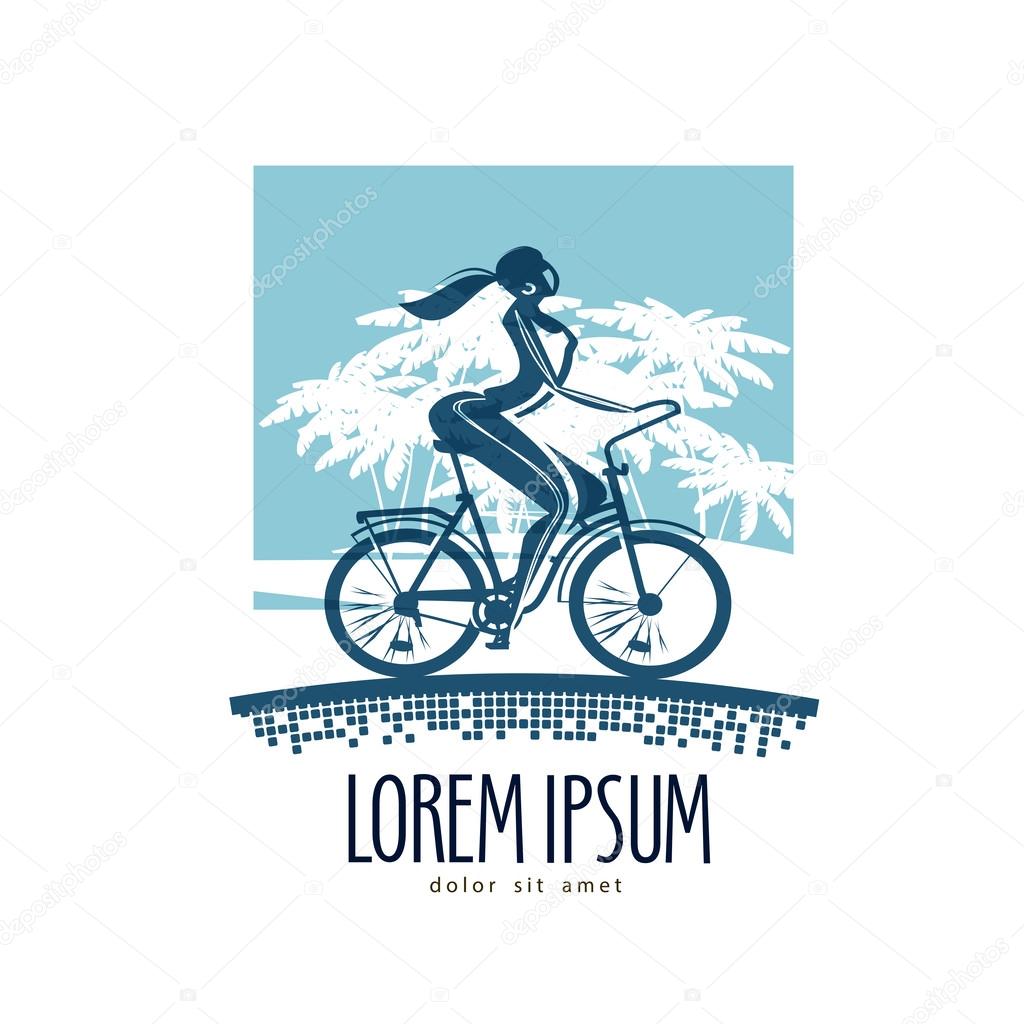 Young girl on a bike on a white background. vector illustration