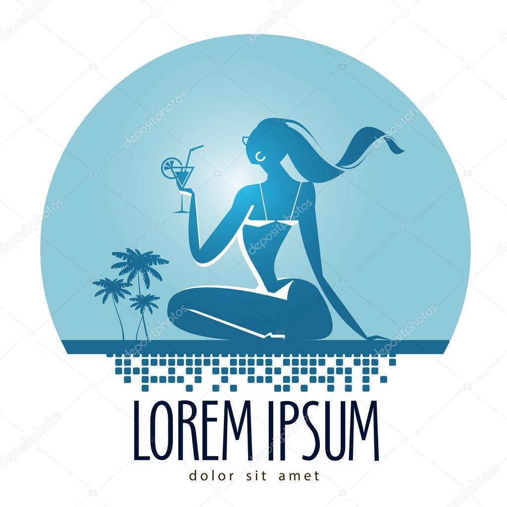 Vacation. a young girl is sitting on the beach on a white background. vector illustration
