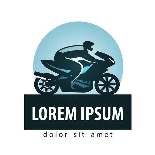 Modello di design del logo vettoriale del motociclista. icona di moto o sport . — Vettoriale Stock