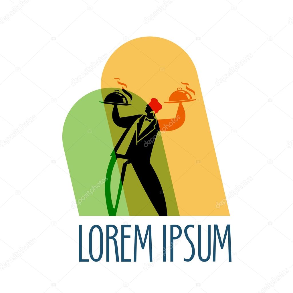 Food. a waiter with a tray on a white background. vector illustration