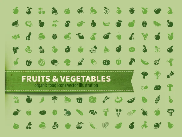 Comida. conjunto de iconos de frutas y verduras — Vector de stock