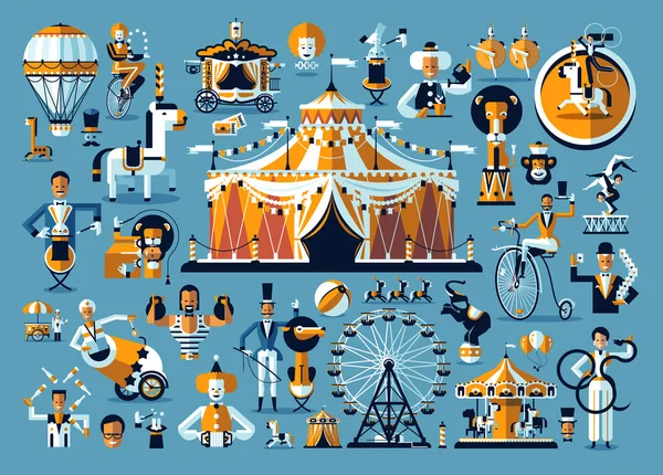 Circus. Färgade ikoner insamling Royaltyfria illustrationer