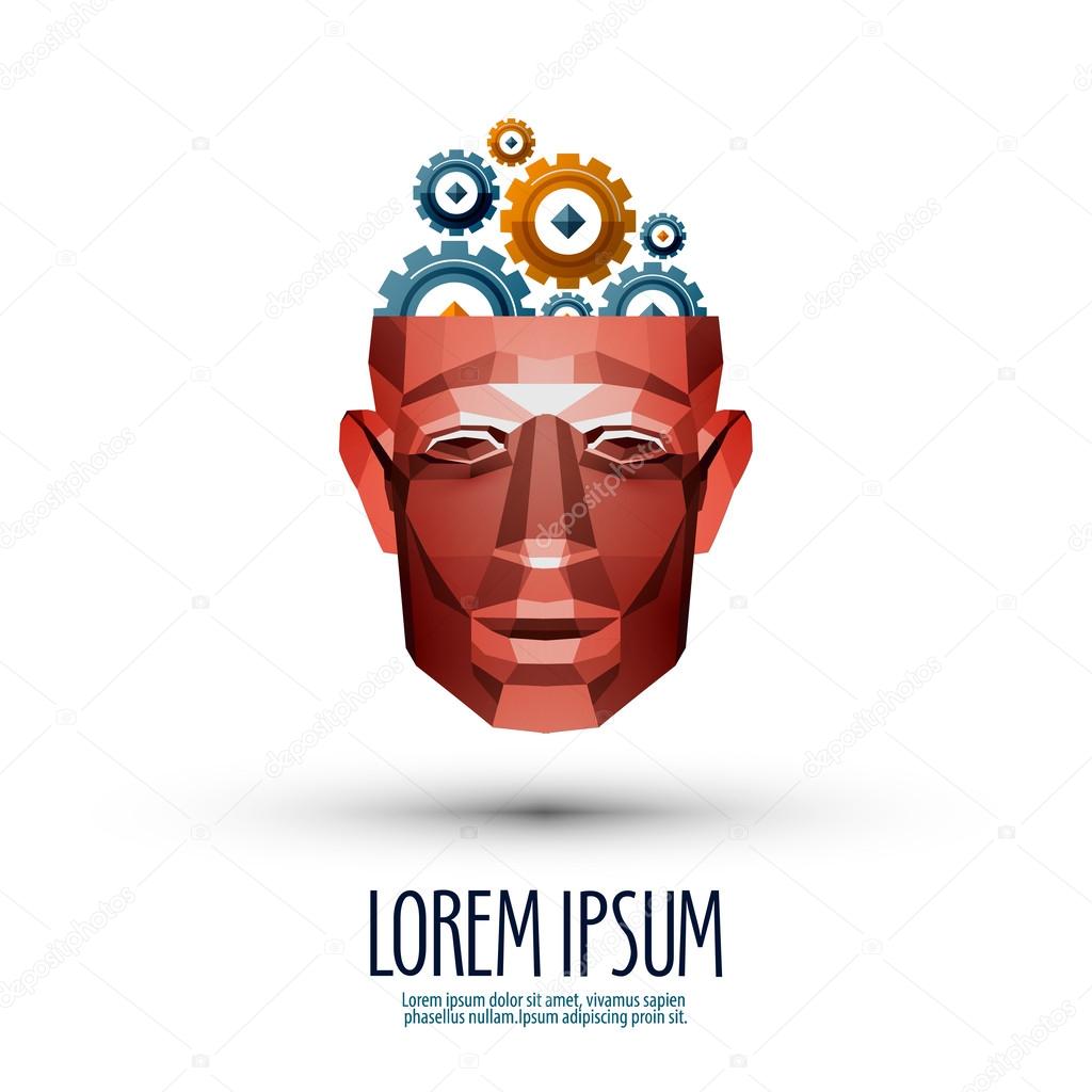 Abstraction. human head and gears on a white background. vector illustration